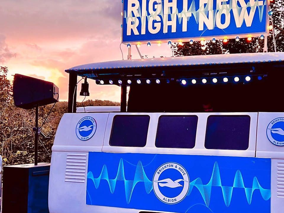 Mobile DJ booth at Brighton Football Sporting event brand activation